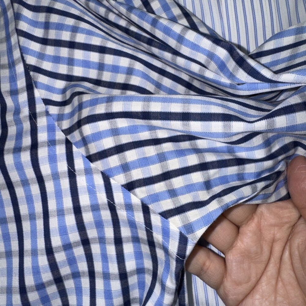 Lot of 2 Michael Kors Men’s Dress Shirt 16.5 32/33 Blue Plaid / Stripes - Picture 7 of 9